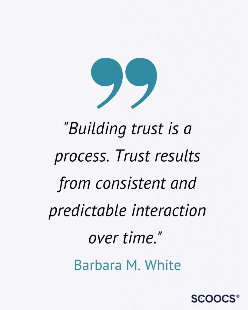 "Generar confianza es un proceso. La confianza es el resultado de una interacción constante y predecible a lo largo del tiempo." Cita de Barbara M. White